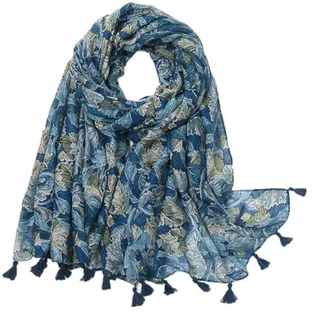 KAVINGKALY Boho Cotton Scarf for Women Lightweight Floral Printed Scarf Fashion Fringed Scarves Wraps Shawl(E)