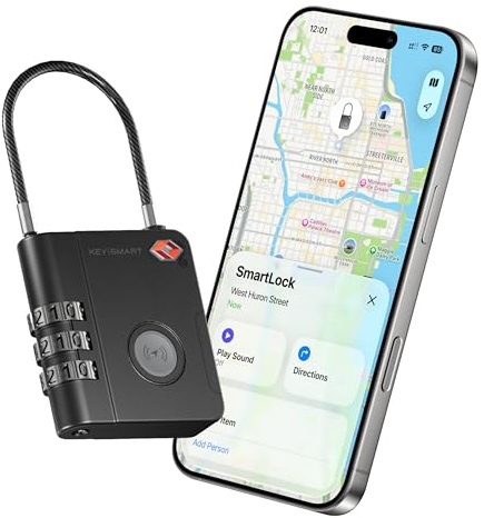 KeySmart SmartLock TSA-Gepäckschloss mit Tracking, kompatibel mit Apple Find My, Bluetooth GPS, austauschbare Batterie – Koffer sichern & verfolgen (1 Stück)