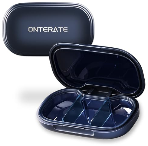 ONTERATE Pastillero Pequeño de 3 Compartimentos para el Bolsillo Del Bolso, Organizador de Pastillas de Viaje con Divisor Extraíble, Contenedor Portátil a Prueba de Humedad para Medicamentos (Azul)