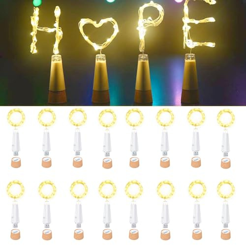Ceepko Luci Bottiglia USB Ricaricabile LED Sughero 20 LED Filo Rame per Decorazione Bottiglia Vino Tavolo Festa Fai da Te