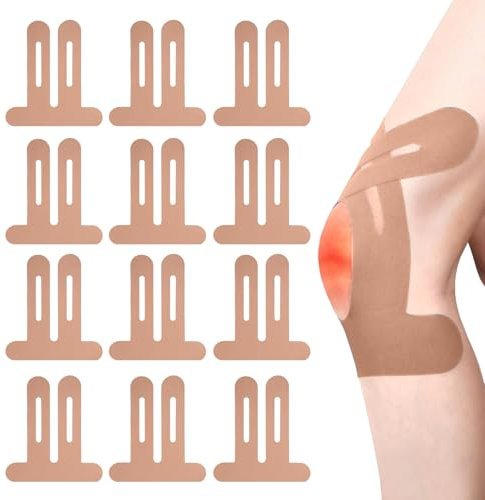 ARTGUTS 12pcs Bandes de Kinésiologie Prédécoupées pour Genoux Imperméables,Tape de Kinesiologie élastiques et Imperméablesélastiques pour douleurs au genou,Pour Le Fitness, Le Cyclisme (Beige)