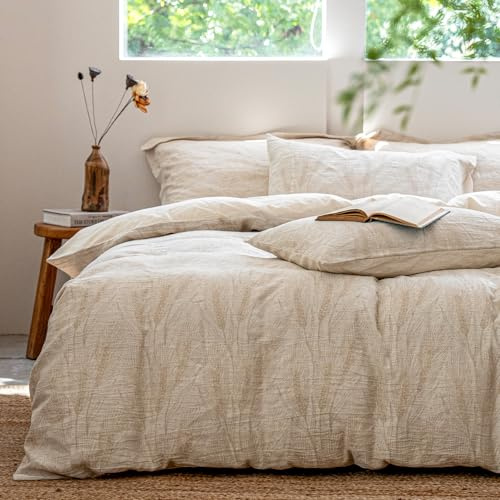 SOULFUL Leinen Bettwäsche 135x200 Baumwolle,Jacquard Boho Textur Bettwäsche-Sets Enthält 1 Bettbezug 135x200 und 1 Kissenbezug 80x80,Öko-Tex 100 Zertifiziert,Wheat