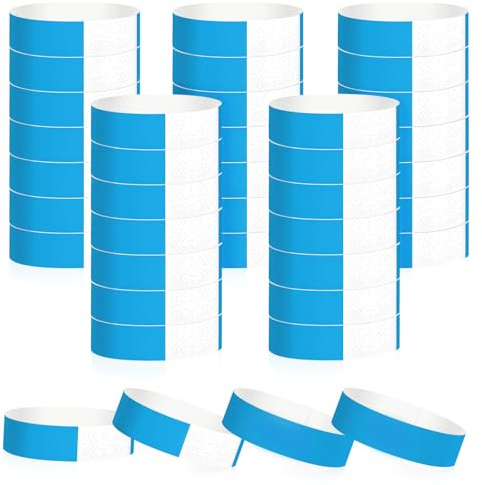Lot de 400 bracelets d'entrée pour événements Eintrittsbänder, wasserdicht DIY Event Armbänder, Wiederverschließbare Kontrollbänder Papier Armbänder (Bleu fluorescent)