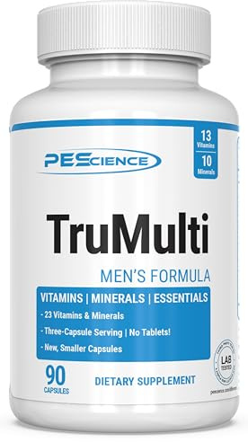 PEScience TruMulti Multivitamin for Men, Daily Formula with Premium Vitamin C, D, Zinc, Chromium Picolinate Supplement for Immune Support, Chelated Minerals, 90 Easy to Swallow Capsules