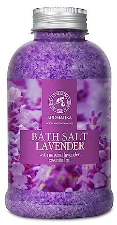 Badesalz Lavendel 600g - Meersalz mit 100% Natürlichem Ätherischen Lavendelöl - Besten für Guten Schlaf - Stressabbau - Baden - Körperpflege - Wellness - Schönheit - Entspannung - Spa - von Aromatika