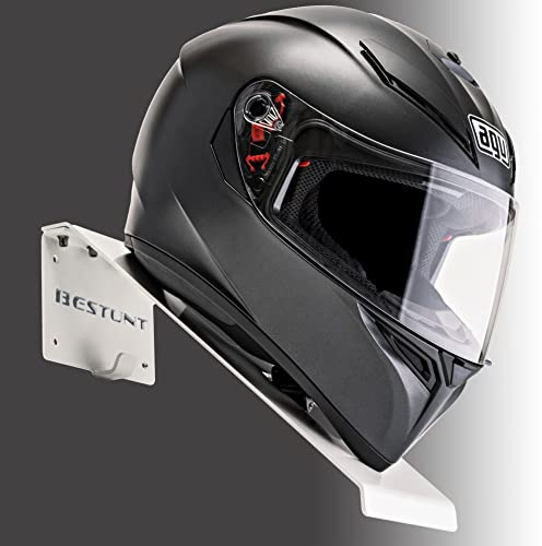 BESTUNT Percha para Casco para la Fijación de Almacenamiento Soporte de Tableta Soporte de Moto | Montaje en Pared (Blanco)