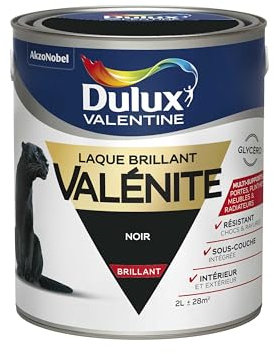 Dulux Valentine Peinture Laque Valénite Glycéro multisupport intérieur-extérieur – Grande résistance pour boiseries et ferronneries - aspect Brillant Noir 2L 5211256