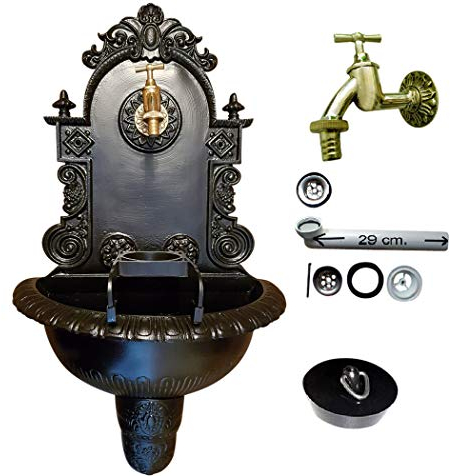 Wandbrunnen Graf von Gerlitzen Blumenampel Alu Bassena Wand Brunnen Kran Ablauf Schwarz (ANJA) MG1-FF-B