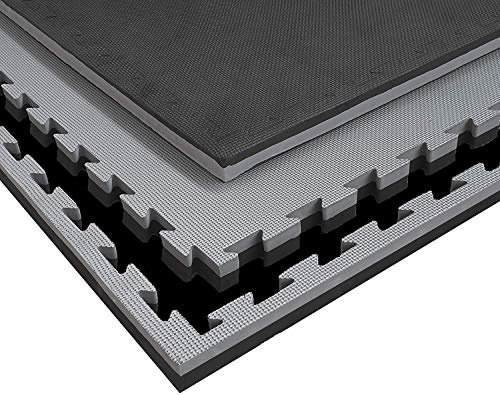 Pavimentazione Ad Incastro Antiscivolo [100 * 100cm Spessore 2/3/4cm] Pavimento Antitrauma per Sala Pesi, Home Gym, Attività Ludiche | Lavabile, Antibatterico (NERO/GRIGIO, 4 cm (SPESSORE))