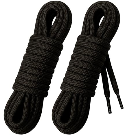Laceter 2 Paires de Lacets Ronds Épais 4mm pour Bottes, Chaussures de Sécurité, Randonnée, Dr Martens, Travail, Outdoor - Robustes et Confortables - Fabriqués en Europe - Longueur 90 cm, Noir