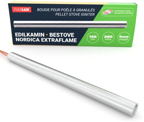 FIATLUX Bougie Poêle à Granulé Edilkamin/Bestove/Nordica Extraflame - Bougie Allumage 155mm - 280W - Filetage 3/8 - Pièce d'origine - Clips de connexion inclus - FL-0005