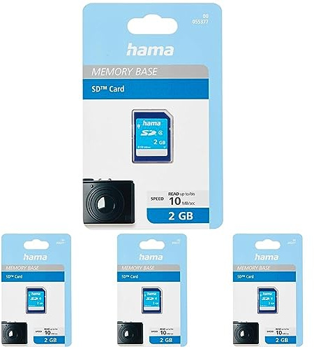 Hama Speicherkarte SD 2GB (SD-2.0 Standard, Class 4, Datensicherheit Dank mechanischem Schreibschutz, Beschriftungsfeld), 4er Pack