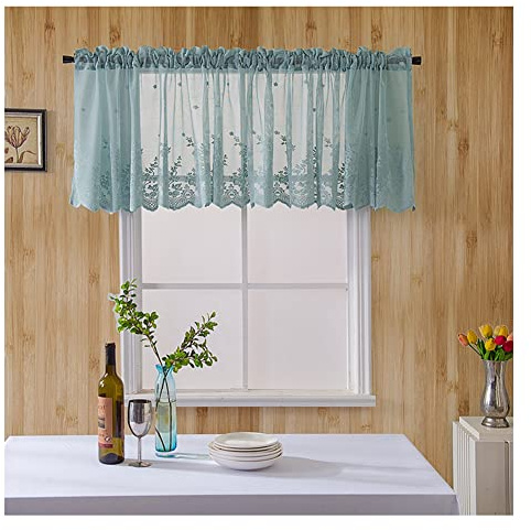 Yurosiay - Tende a vela in pizzo, stile vintage, semi-trasparenti, corte, piccole tende, mezze tende, per soggiorno, camera da letto, cucina, blu, 130×41 cm