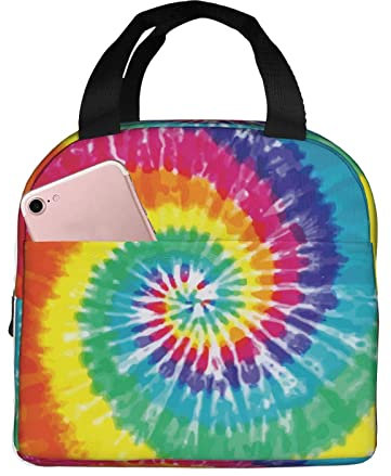 XVBCDFG Bolsas de almuerzo con estampado de teñido anudado para hombres y mujeres, fiambreras, fiambreras reutilizables aisladas, pequeñas fiambreras Bento,