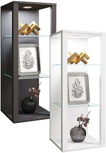 VCM Glasvitrine hängend | Vitrine Glas mit ESG-Sicherheitsglas | Maße ca. H. 90 x B. 35 x T. 35 cm | Hängevitrine Glas | Modern und platzsparend | Glas Vitrinenschrank - Glasol MW