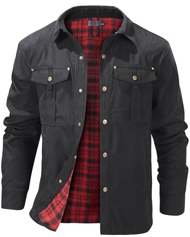 Mr.Stream Men's Lightweight Long Sleeved Snap Plaid Western Cowboy Flannel Lined Shirts Jackets 3268 Black L
