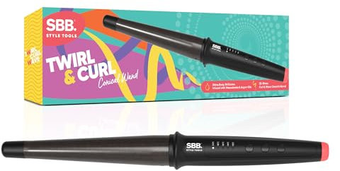 SBB Twirl & Curl Conical Hair Curling Wand - Curl Iron Styler with Tapered Barrel, Hair Wand for Waves and Curling, Infused with Super Smooth Oils, Curler Tongs for Short & Long Lengths