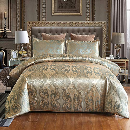 BDKCYO Set di biancheria da letto in raso - Elegante copripiumino - 200 x 200 cm - Motivo jacquard - In raso lucido - Dorato - 200 x 200 cm