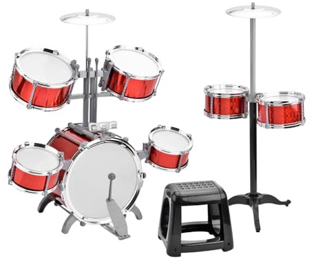 Btuty Drum Set Jazz Drum Kit with Stool 7 Drums Musical Percussion Instruments for Beginner Holiday Gifts Thickened PVC Drumhead Easy Installation (Red)