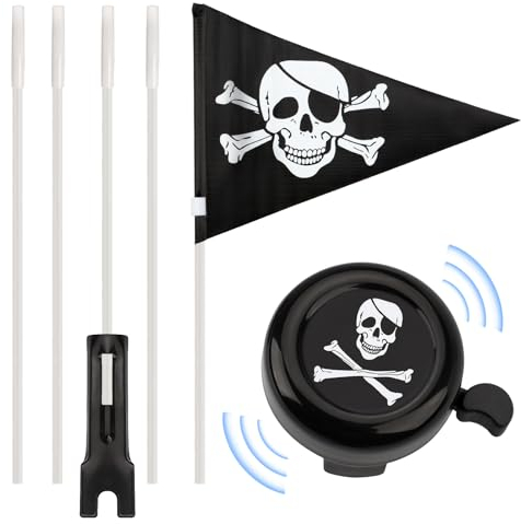 2 Stück Fahrradwimpel Kinder Pirat Fahrradklingel Schwarz Fahrradfahne Sicherheitswimpel 150cm Fahrradglocke Laut Radglocke Fahrrad Zubehör für Kinderfahrrad Mountainbike