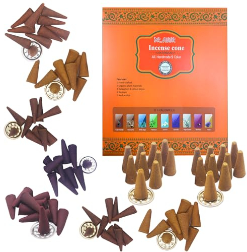 Dr.JIEER Räucherkegel Set Mix 9 Incense Cones,Super Sandale, Palo Santo, Weißer Salbei, Patchouli, Jasmin, Lavendel, Nachtkönigin, Rote Rose, Moschus