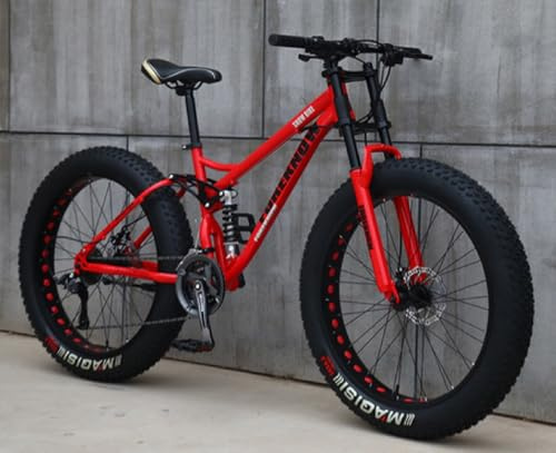 Kcolic Bicicleta Montaña 24/26 para Adultos, con Neumáticos Anchos, 21 Velocidades, Cuadro Acero Carbono, Suspensión Doble, Freno Disco Doble C,26inch