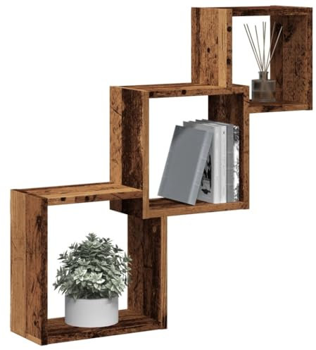 Myheimly Cube Wandregal Hängeregal Bücherregal Regalwürfel Cube Lounge CD DVD Regal Schweberegal Wand Deko Holzwerkstoff Altholz