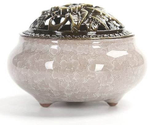 Keramik Weihrauchbrenner, Vintage Räuchergefäß Räucherschale, Räucherstäbchenhalter Halter mit Metall Deckel und Feuerfeste Matte für Home Deko Geschenk