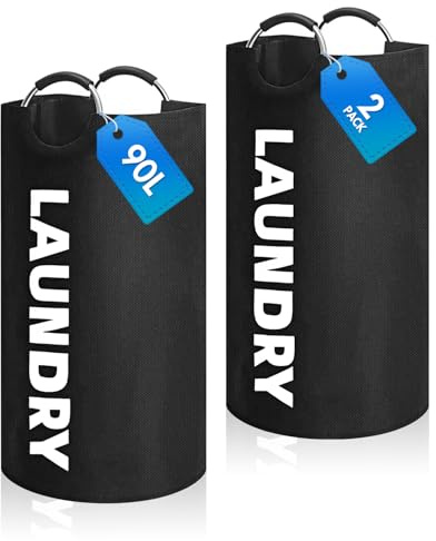 Faltbare Wäschekorb 90L, Kapazität Wäschesammler mit Griff, Wäschekorb faltbar aus Oxford-Stoff,Laundry basket,Tragbar Waschesammelbox für Schlafsaal, Reise,Waschküche（Schwarz）