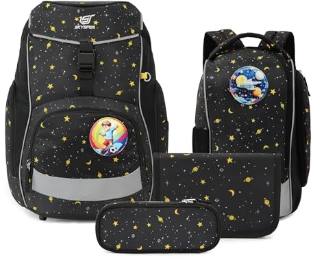SKYSPER Schulranzen Set 5-teilig für Jungen Mädchen 1. Klasse Grundschule Schulrucksack Sporttasche Outdoor Sport Ergonomischer Schultaschen Federmäppchen Sets