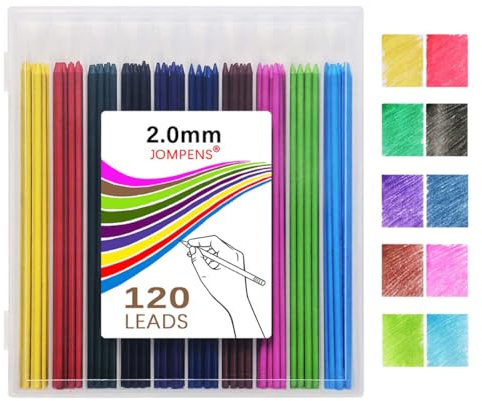 MROOFUL 120 Pcs Minas de Carbono de Repuesto de 2mm, Minas de Lápiz de 2.0mm Repuestos Mecánicos 10 colores - alta capacidad para Dibujo Técnico Manualidades Escritura Bocetos