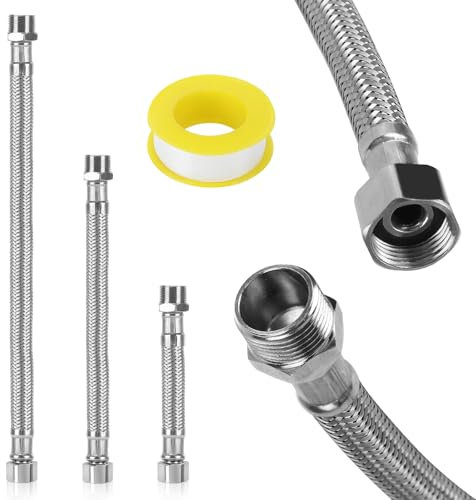 3 Stück Flexschlauch 3/8, 304 Edelstahl Panzerschlauch, 30cm, 20cm, 10cm Flexibler Anschlussschlauch Armatur, Wasseranschluss Verlängerung für Wasserhahn Eckventil Wassererhitzer