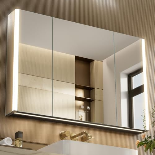 41x28 Inch Three Doors Aluminum LED Bathroom Medicine Cabinet with Mirror