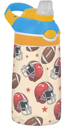 innewgogo American Football Helmet Star Clear Kids Water Bottle for Boys Girls 16oz BPA Free Tritan Toddler Cup with -Up Spout Cover & Silicone Straw for School Sport Travel Camp Daycare