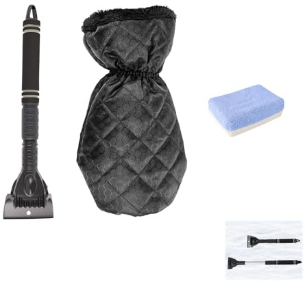 PAPAcroscoma Extendable Ice Scraper for Car Windscreen:2 in 1 Ice Scraper Warm Arm Sleeve Removes Ice Snow from Car Windscreen Windows Keeps Hands Toasty Efficient Frost Removal for Most Vehicle
