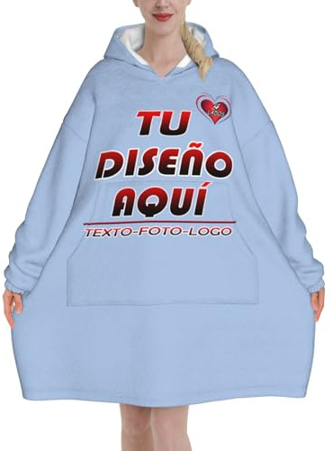 Batamanta Mujer Personalizada Manta Con Capucha Diseña tu texto/foto con Bolsillos Sudaderas Personalizado hoodie hombre invierno bata manta tallas grandes robe Talla Única regalo personalizable