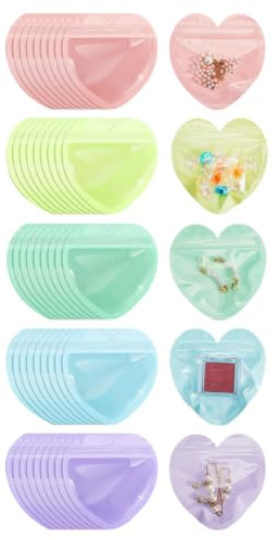 DOKRIN Borsette,Sacchetto regalo richiudibile in PVC colorato da 50 pezzi a forma di cuore