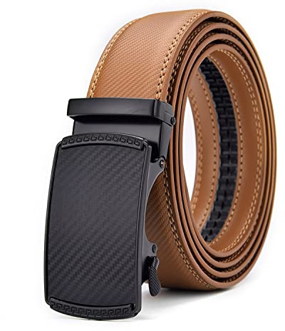LJISEHG Herrläderbälte med spärr - 3,5 cm brett glidande bälte med automatiskt spänne, justerbart midjebälte for vardagsbruk(Natural Tan)