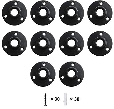 GeilSpace Floor Flange, Malleable Iron Pipe Fittings - Vintage DIY Industrial Shelving, Industrial Decor, Furniture DIY (1/2, Black)