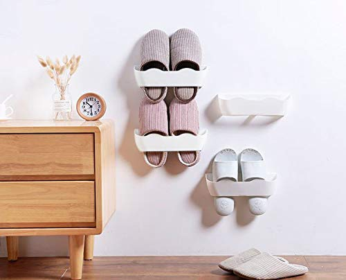 E-Meoly - Zapatero montado en la pared, paquete de 4 unidades, de plástico, para colgar sobre la puerta, organizador de almacenamiento con cinta adhesiva (blanco)