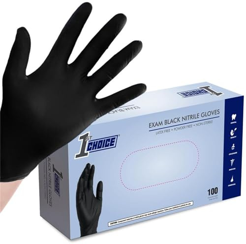 1st Choice Black Nitrile Gloves, Medium, Box of 100, Disposable, Latex Free, Exam Grade, Glove for Cooking - 4 mil