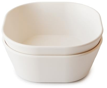 Mushie Dinnerware Bowls for Kids | Tableware Set of 2 Reusable BPA Free Bowls | Dishwasher & Microwave Safe | Made in Denmark | Square (Ivory)