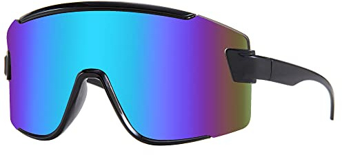 Karsaer Vision skydd omslutande solglasögon ett stycke överdimensionerad visir spegel sportglasögon utomhuscykling 80-tal, blå spegel, L