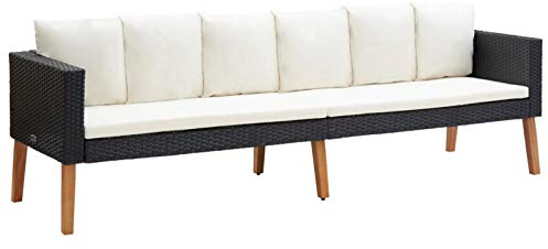 Divano da Giardino a 3 Posti, con Cuscini Imbottiti, Dimensioni 218 x 67 x 60 cm, in Rattan PE e Acciaio Verniciato a Polvere, per Esterno e Interno, per Famiglia e Amici