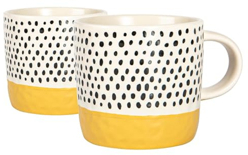 Nicola Spring Getauchte Dotty Stone Hager Kaffeetassen - 385ml - Senf - Pack Von 2