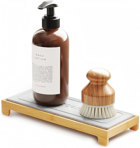 SpaceAid DryingNeat Instant Dry Spülbecken-Organizer, Küchenschwamm-Seifenhalter, Spender, Arbeitsplatte, schnell trocknendes Theken-Tablett (Bambus, Grau)