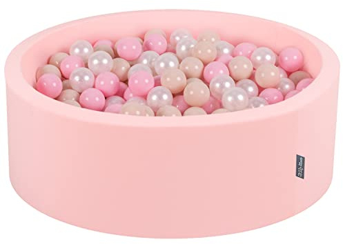 KiddyMoon Rund babybollspool 90 x 30 cm/300 bollar 7 cm bollgropar leksak barn, rosa: pastellbeige/puderrosa/pärla