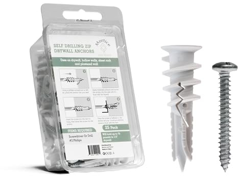 Reinforced Nylon 66 Drywall Anchors 90lb Limit, Self Drilling, Home Improvement Value Pack for Home Projects & Picture Hanging Kit, 25 Plastic Dry Wall Expansion Anchors and 25 Sheetrock Screws