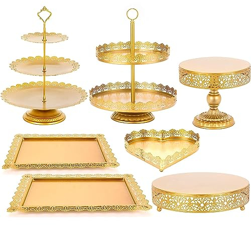 WOOLUCK® 7 Stück Tortenständer, Gold metall hochzeitstortenständer,uchen Dessert Display Platte für Hochzeit Geburtstag Party Baby Dusche Feier Dekor