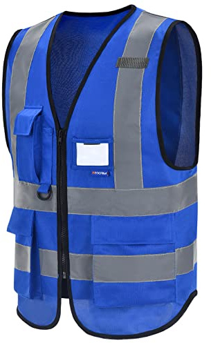 21 Colour Blue Horse Riding hi viz Zipper Front High Visibility Vest Hi Vis Executive Vest Waistcoat with Phone & ID Pockets